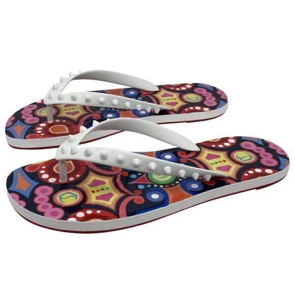CHRISTIAN LOUBOUTIN Loubi Flip spiked PVC flip flops NWOB Size 44 - Picture 1 of 9